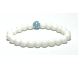 Achat weiß matt + Blaues Auge Armband elastisch Naturstein, Perle 8 mm / 16-17 cm, sorgt für Frieden und Ruhe