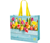 Niteola waschbare Einkaufstasche, 45 × 40 × 18 cm, Muster Tulpen