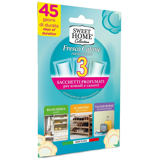 Sweet Home Fresco Cotone - Duftsäckchen aus frischer Baumwolle für Kleiderschränke 3 Stück