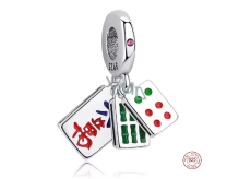 Charm Sterlingové stříbro 925 Mahjong – Tři kameny štěstí, herní talisman z Východu, přívěsek na náramek cestování