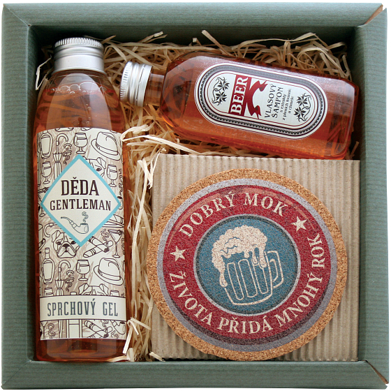 Bohemia Gifts Für Großvater Bierhefe und Hopfenextrakte Duschgel 200 ml + Haarshampoo 75 ml + Korkpad Durchmesser 10 cm