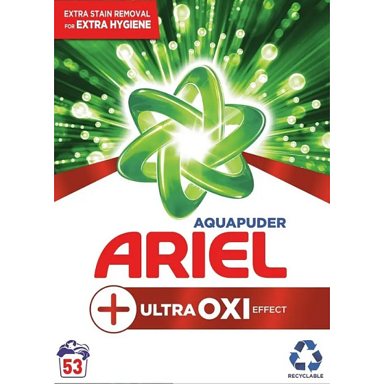 Ariel Aquapuder Ultra Oxi Effekt Waschpulver für weiße, farbige und schwarze Wäsche 53 Dosen von 3.975 kg