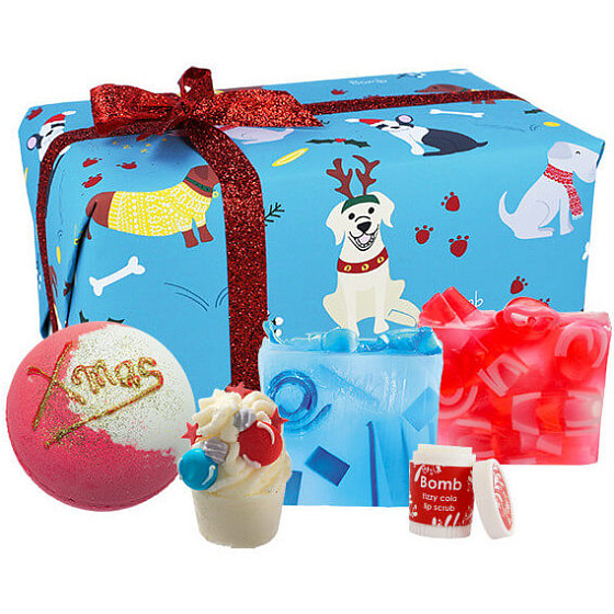 Bomb Cosmetics Santa Paws sprudelnder ballistischer Badeball 160 g + Glycerinseife 2 x 100 g + Badeblock 50 g + Lippenbalsam 4,5 g, Kosmetikset