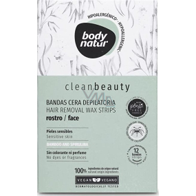 Body Natur Clean Beauty Bamboo & Spirulina Enthaarungswachsstreifen für empfindliche Gesichtshaut 12 Stück