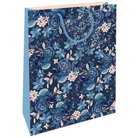 Nekupto Geschenkpapier Tasche 32,5 x 26 x 13 cm Blumenmuster blau