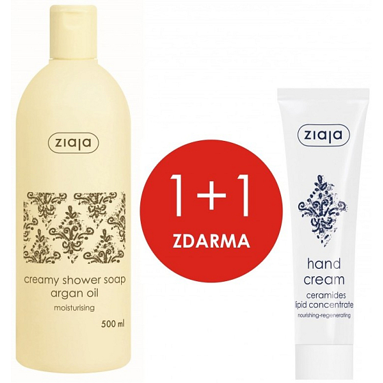 Ziaja Arganöl Duschgel mit Öl 500 ml + Ceramid Lipid Konzentrat Handcreme 100 ml, Duopack
