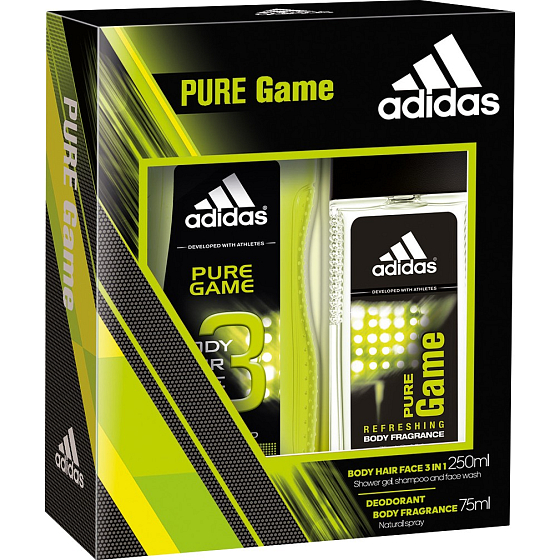 Adidas Pure Game parfümiertes Deodorantglas für Männer 75 ml + Duschgel 250 ml, Kosmetikset