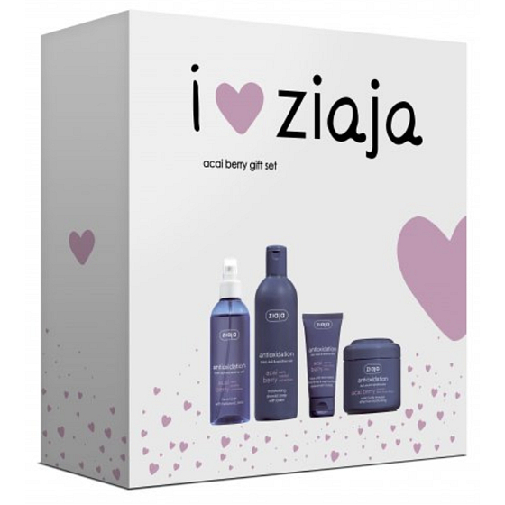 Ziaja Acai Berry Regenerierende Gesichts- und Halsgesichtscreme 50 ml + Hautstärkungsmittel mit Hyaluronsäure 200 ml + Duschseife mit feuchtigkeitsspendendem Balsam 300 ml + feuchtigkeitsspendender Körperschaum 200 ml, kosmetisches Set