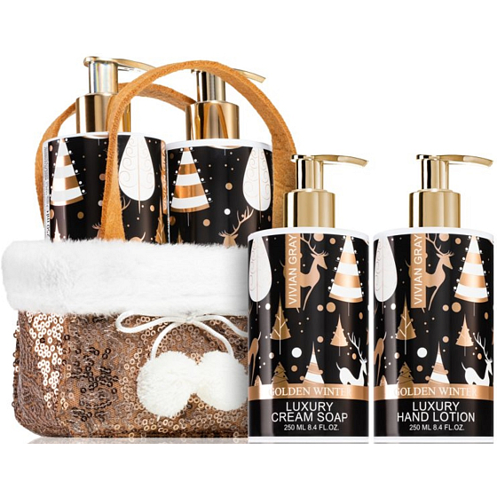Vivian Gray Christmas Brown Ylang und Vanille Flüssigseifenspender 250 ml + Handlotion 250 ml + Etui, Kosmetikset für Frauen
