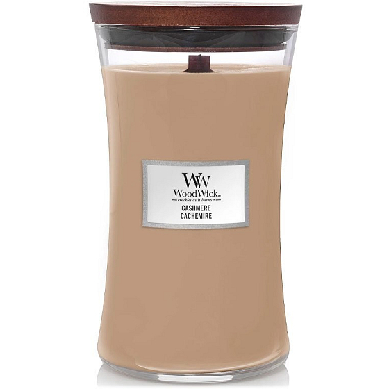 WoodWick Cashmere Duftkerze mit Holzdocht und Deckel Glas groß 609 g