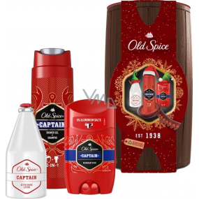 Old Spice Captain Wooden Barrel 2 in 1 Duschgel und Shampoo 250 ml + Aftershave 100 ml + Deo-Stick 50 ml, Kosmetikset für Männer