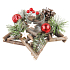 Weihnachtskerzenhalter aus Holz in Form eines Sterns mit roten Accessoires und Tannenzapfen 20 cm