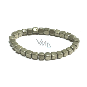 Pyrit Armband elastisch Naturstein, Würfel 6 - 7 mm / 16 - 17 cm, Meister des Selbstbewusstseins und des Überflusses