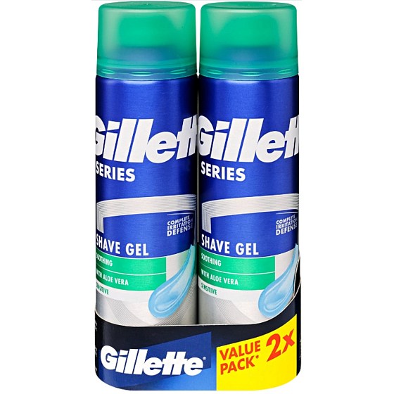 Gillette Series Sensitive Aloe Vera Rasiergel für Männer 2 x 200 ml, Duopack