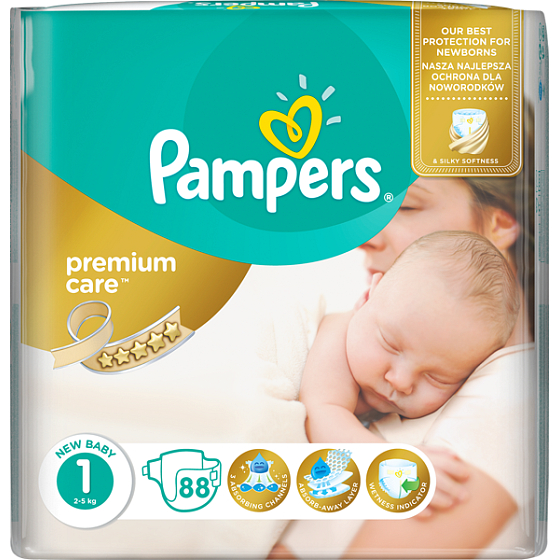 Verwöhnt Premium Care 1 New Baby 2-5 kg Windel 88 Stück