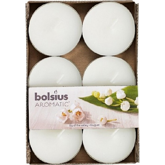Bolsius Aromatische Maxi Maiglöckchen - Maiglöckchen duftete Teelichter 6 Stück, Brenndauer 8 Stunden
