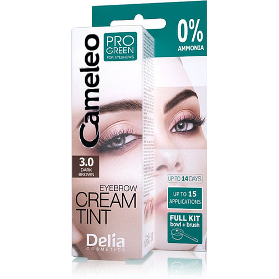Delia Cosmetics Cameleo Progreen Creme professionelle Augenbrauenfarbe, ammoniakfrei 3.0 Dunkelbraun - Dunkelbraun 15 ml