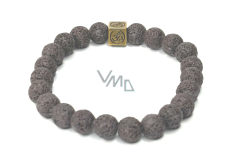 Lava mit königlichem Mantra Om, Armband elastischer Naturstein, Kugel 8 mm / 16-17 cm, geboren aus den vier Elementen