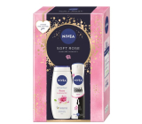 Nivea Soft Care Rose & Almond Oil Duschgel 250 ml + Nivea Black & White Invisible Clear Antitranspirant Spray 150 ml, Kosmetikset für Frauen