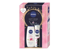 Nivea Soft Care Rose & Almond Oil Duschgel 250 ml + Nivea Black & White Invisible Clear Antitranspirant Spray 150 ml, Kosmetikset für Frauen