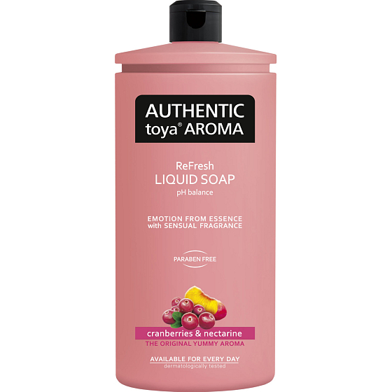 Authentic Toya Aroma Flüssigseife Cranberry und Nektarine, Nachfüllung, 600 ml
