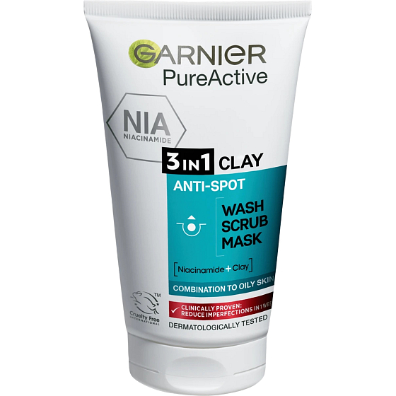 Garnier Pure Active 3in1 Reinigungsgel, Peeling und Maske für die Tiefenreinigung 150 ml