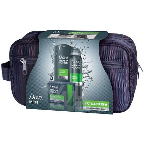 Dove Men + Care Extra Fresh Deospray 150 ml + Duschgel 250 ml + Seife 100 g + Beutel, Kosmetikset
