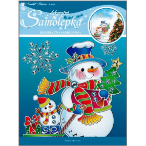 Aufkleber Schneemann mit einer silbernen Kontur an Wänden, Fenstern, Spiegeln, Fliesen und anderen glatten Oberflächen 24 x 18 cm