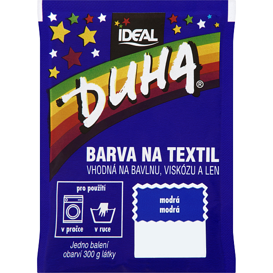 Ideal Duha blau, Textilfarbe für Baumwolle, Viskose und Leinen, für 300 g Stoff, 15 g