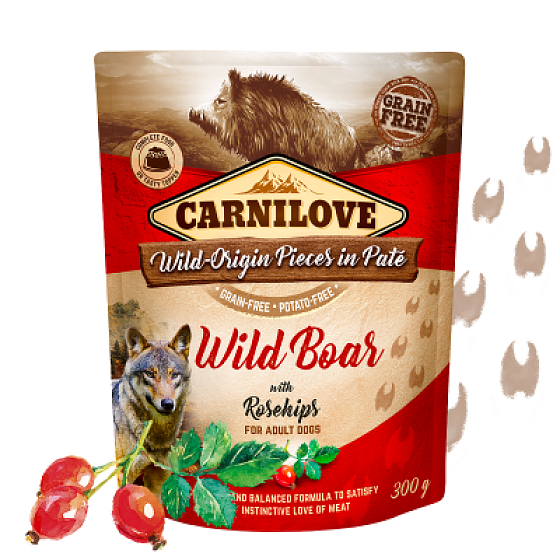 Carnilove Hundebeutel Paté Wildschwein mit Abnäher zelllose Taschen für erwachsene Hunde 300 g