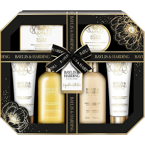 Baylis & Harding Sweet Tangerine & Grapefruit Reinigungsgel 300 ml + Bademilch 300 ml + Seife 150 g + Duschcreme 130 ml + Körperlotion 130 ml + Badesalz 100 g, Kosmetikset für Damen