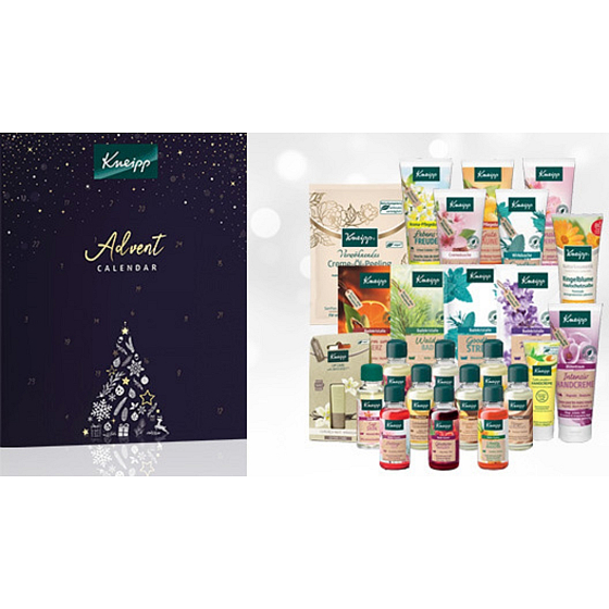 Kneipp-Adventskalender Mix aus Bade- und Massageölen, Duschgels, Körperpeelings, Badesalzen, Bodylotion, Lippenbalsam und Handcremes, Kosmetikset