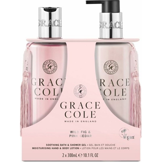 Grace Cole Wild Fig & Pink Cedar - Feige und rosa Zeder Duschgel 300 ml + feuchtigkeitsspendende Körperlotion 300 ml, Kosmetikset für Frauen
