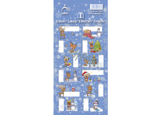 Bogen Weihnachtsetiketten Aufkleber für Geschenke Rentier mit Hut, blau Blatt 12 Etiketten