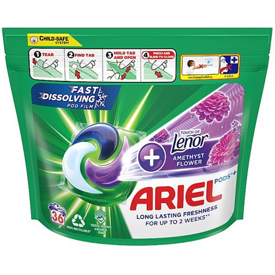 Ariel +Touch Of Lenor Amethyst Flower Gelkapseln für lang anhaltende Frische 36 Stück