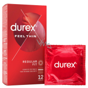 Durex Feel Thin Regular Fit Extradünne Latex-Kondome, normale Gleitfähigkeit, Nennweite: 56 mm 12 Stück