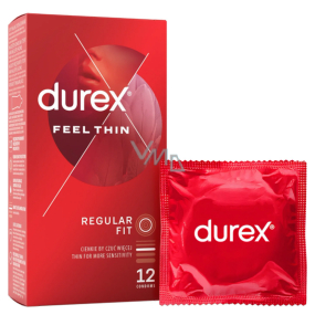 Durex Feel Thin Regular Fit Kondome extra dünn, latex, normale Gleitmittel, Nennbreite: 56 mm 12 Stück
