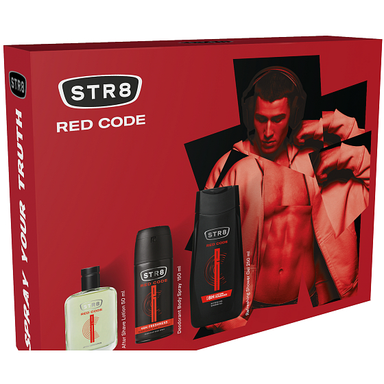 Str8 Red Code Aftershave 50 ml + Deodorant Spray 150 ml + Duschgel 250 ml, Kosmetikset für Männer
