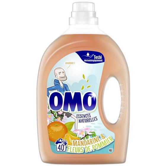 Omo Essences Naturelles Mandarine & Fleurs de Pommier Universalgel zum Waschen, weiße und permanente Farbwäsche 40 Dosen 2 l