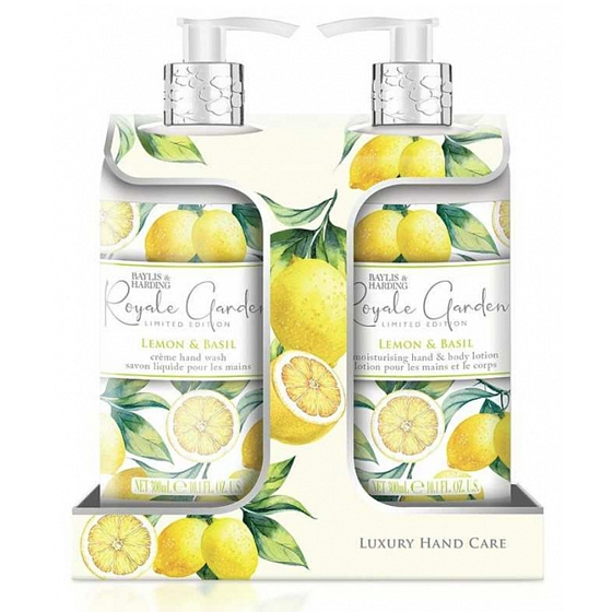 Baylis & Harding Zitronen-Basilikum-Flüssigseifenspender 300 ml + Handmilchspender 300 ml, Kosmetikset
