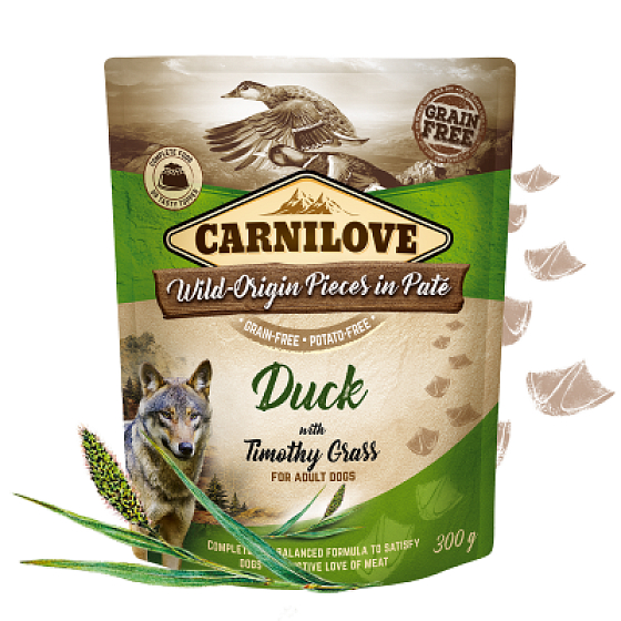 Carnilove Hundebeutel Paté Duck mit Wiesenfieber Handyfreie Taschen für erwachsene Hunde 300 g