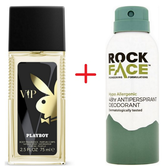 Playboy VIP parfümiertes Deo-Glas für Männer 75 ml + RockFace Protection 48h Antitranspirant Deo-Spray für Männer 150 ml, Duopack