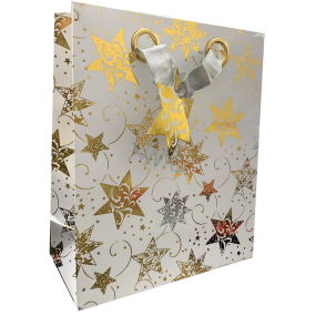 EP Line Papier Geschenktüte 19 x 23 x 9 cm Weiß mit goldenen Sternen