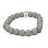 Lava hellgrau mit königlichem Mantra Om, Armband elastischer Naturstein, Kugel 8 mm / 16-17 cm, geboren aus den vier Elementen