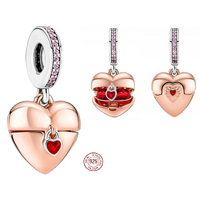 Charms Sterling Silber 925 Love heart opening rose vergoldet, Anhänger für Liebesarmband