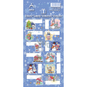 Weihnachtsetiketten Aufkleber für Geschenke Teddybär mit Hut und Baum, blau Blatt 12 Etiketten