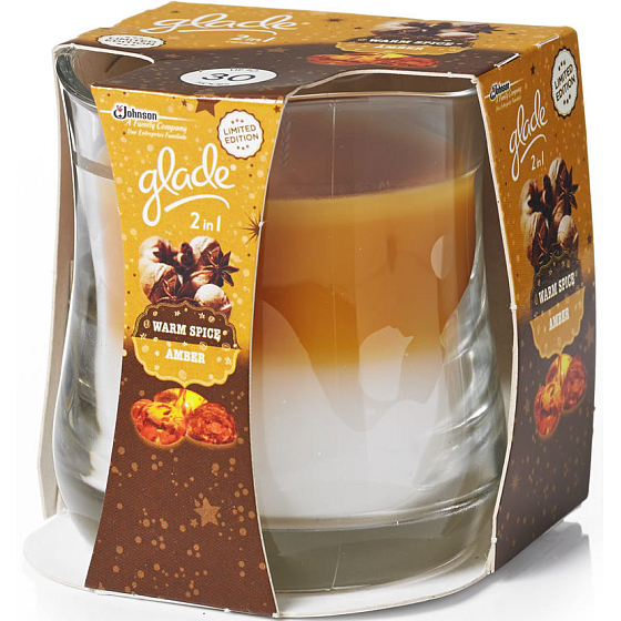 Glade by Brise 2in1 Duftkerze mit warmem Gewürz und Bernstein in Glas, Brenndauer bis zu 30 Stunden 135 g