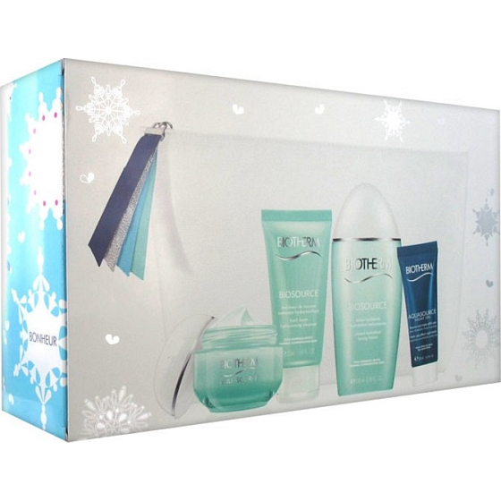 Biotherm Aquasource Hydration Cream 50 ml + Aquasource Nachtbalsam 20 ml + Biosource Toning Lotion 100 ml + Biosource Hydra-Toning Cleanser 50 ml + Kosmetiktasche, Kosmetikset