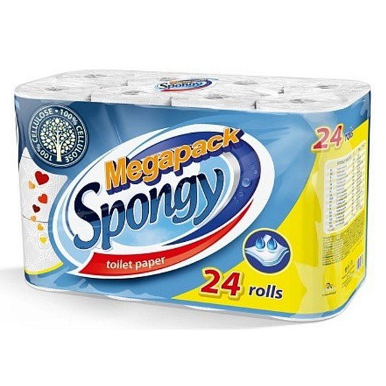 Almus Spongy Megapack Toilettenpapier weiß 2-lagig, Rolle 16 m, 24 Stück