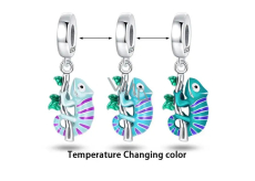 Charms Sterling Silber 925 Thermo - Chamäleon auf einem Zweig wechselnde Farbe, Anhänger für Armband, Tier